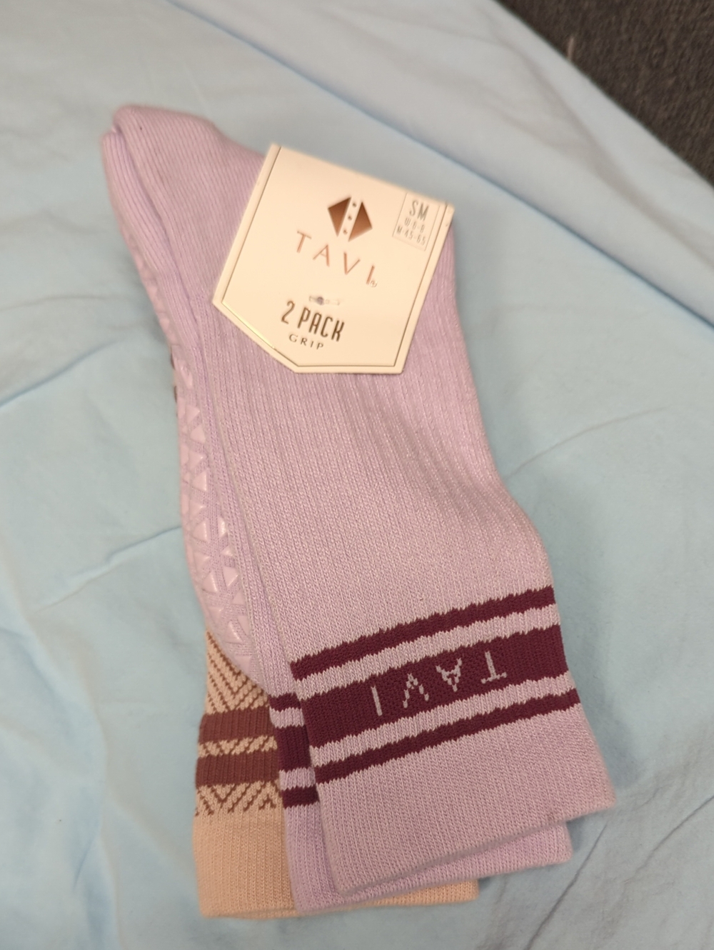 a new day Lavender & Tan 2-Pack Grip Socks with Striped Cuff
